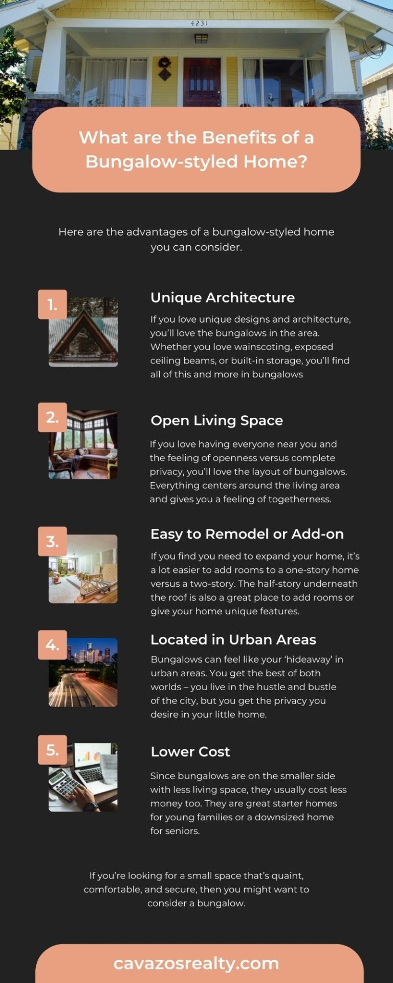 What are the Benefits of a Bungalow-styled Home Infographic